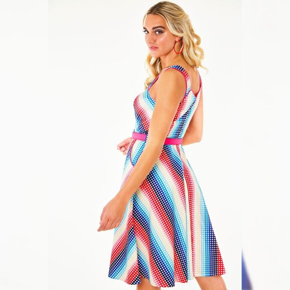 Voodoo Vixen Rainbow Gingham Flare Dress Belted A Line M NWT - Picture 15 of 15